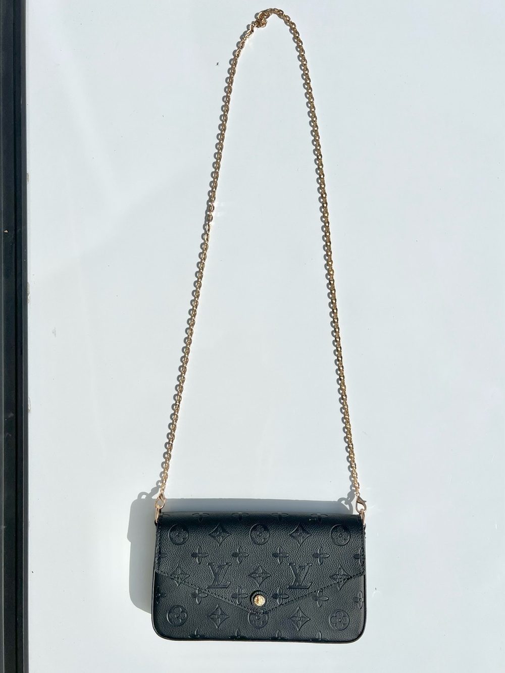 Louis Vuitton Black Leather Crossbody Mini Bag with Gold Chain